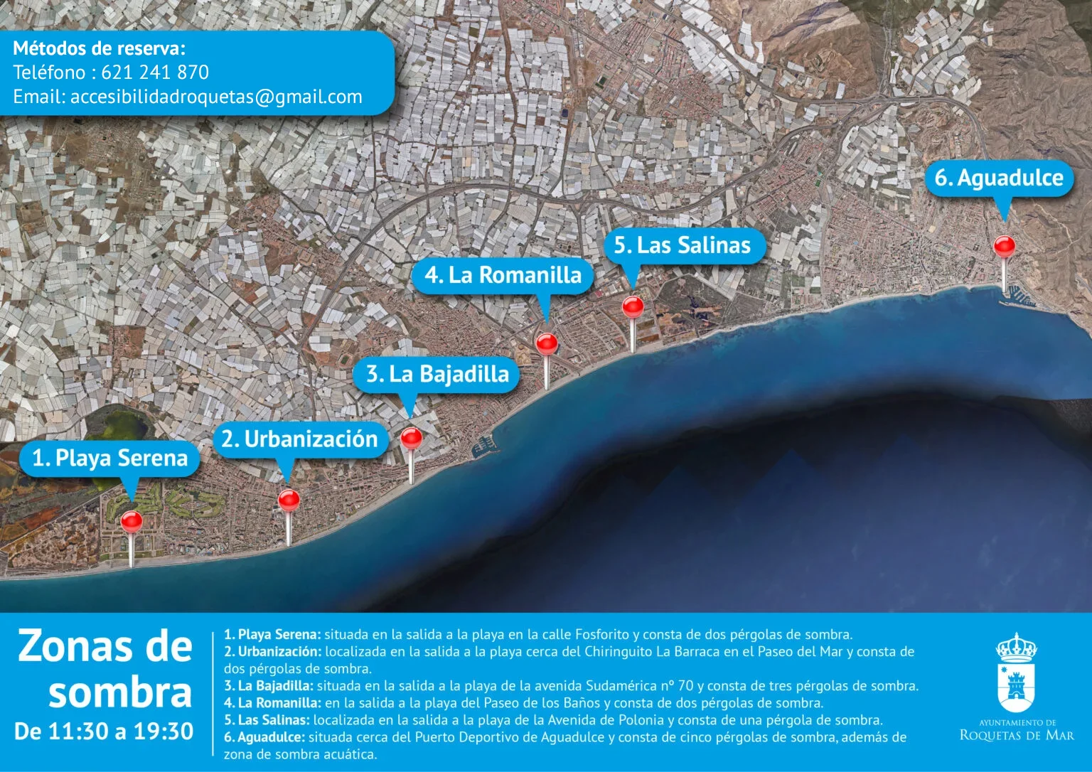 Mapa Roquetas de mar Zonas de Sombra